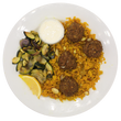 Persian Spiced Meatballs with Golden Raisin Rice and Roasted Zucchini